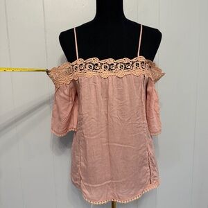 Charlotte Russe Blush Lace Off-Shoulder Top